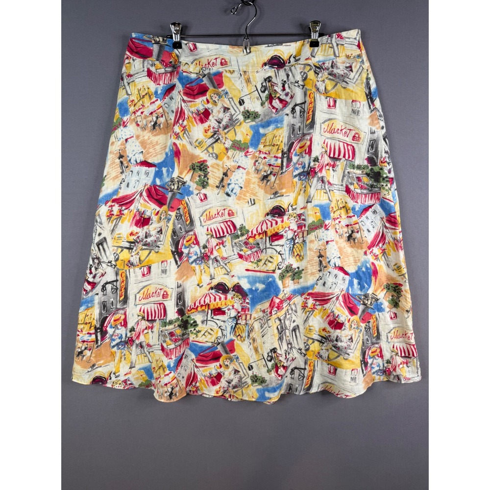 Liz Claiborne Skirt Womens 18W Linen Parisian Market Scene Print Vacation FLAWS
